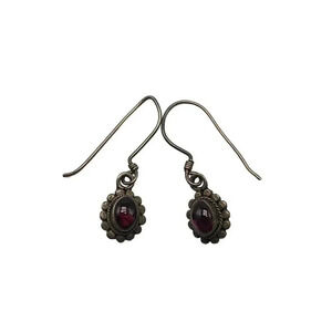 Vintage Sterling Silver Purple Amethyst Flower Dangle Earrings